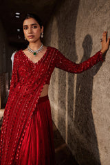 Crinkle Fabric Red Lehenga Set