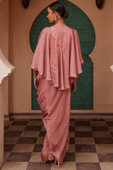 Modal Pink Printed Cowl Skirt Set