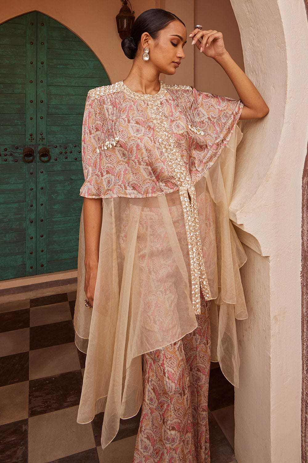 Modal Beige Asymmetric Draped Kurta Set