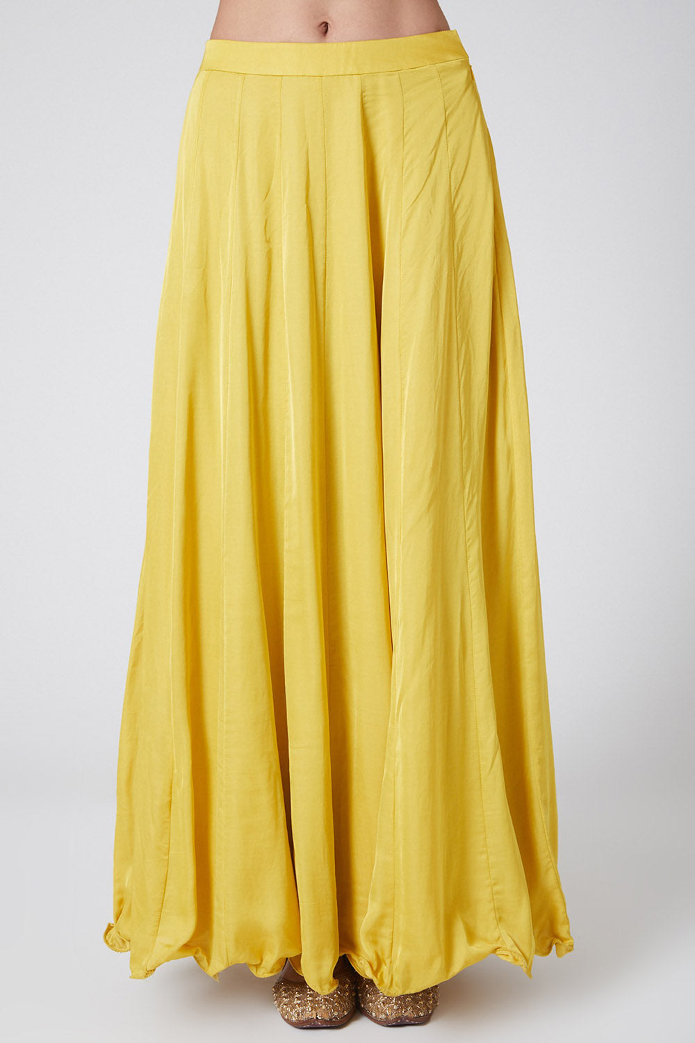 Ruffled Yellow Draped Saree With Embroidered Blouse