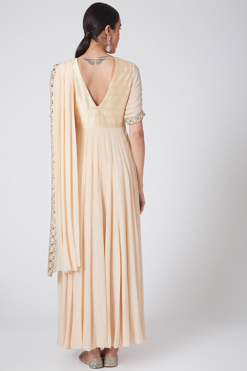 Embroidered Beige Draped Anarkali