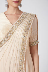 Embroidered Beige Draped Anarkali