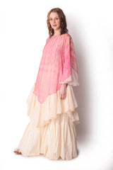 Rose Pink  Ivory Sharara Set