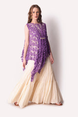 Purple  Ivory Sharara Set