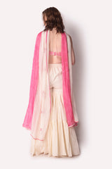 Rose Pink  Ivory Sharara Set