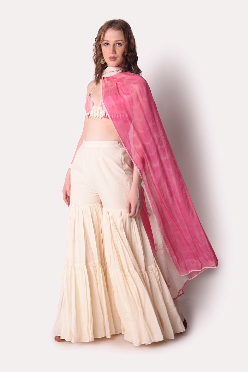 Rose Pink  Ivory Sharara Set