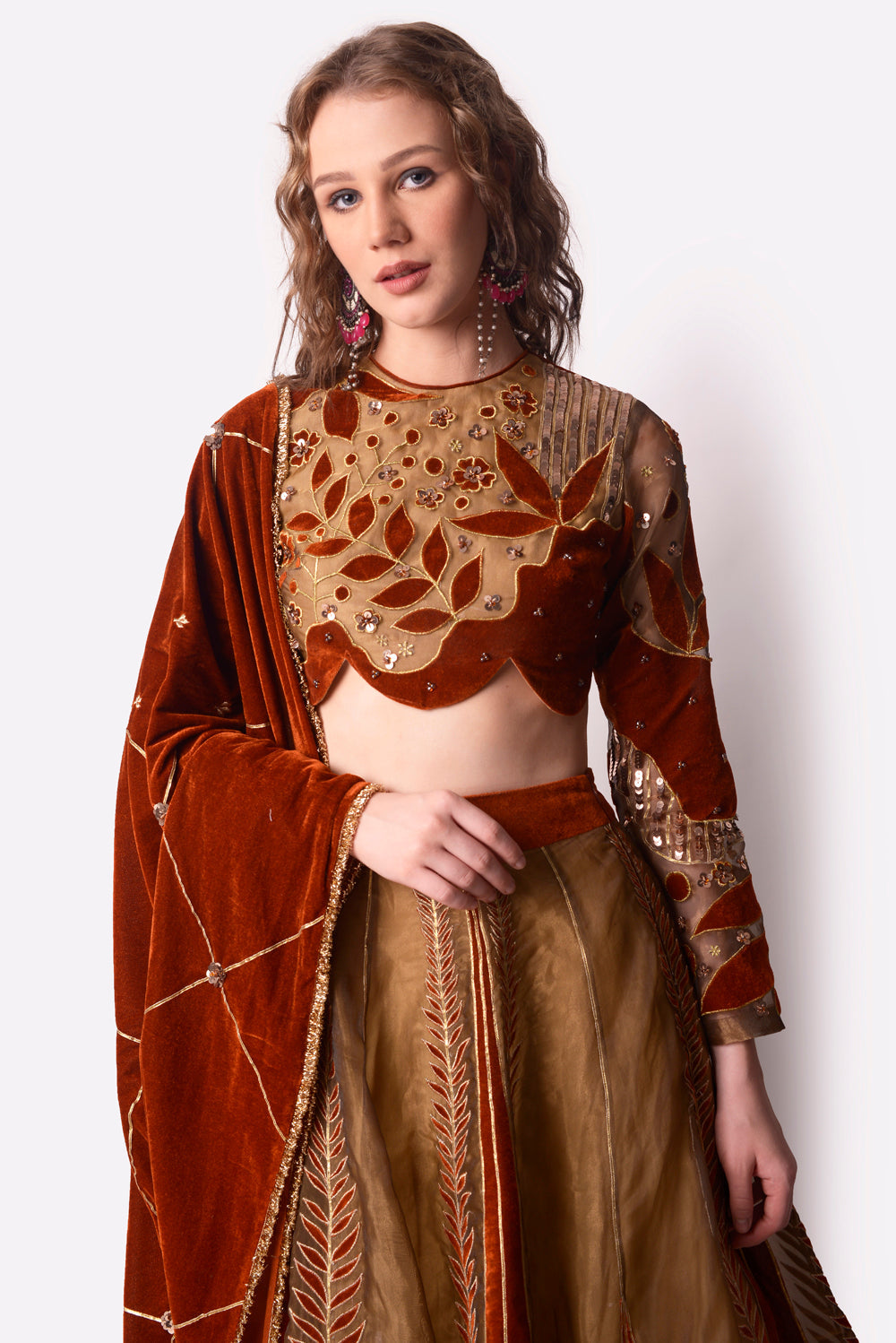 Rust  Gold Lehenga Set