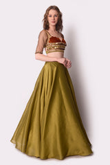 Rust  Olive Lehenga Set