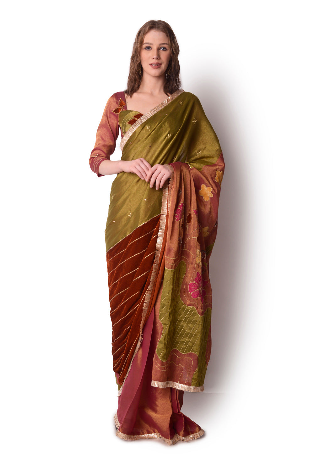 Rust  Gold Saree Set