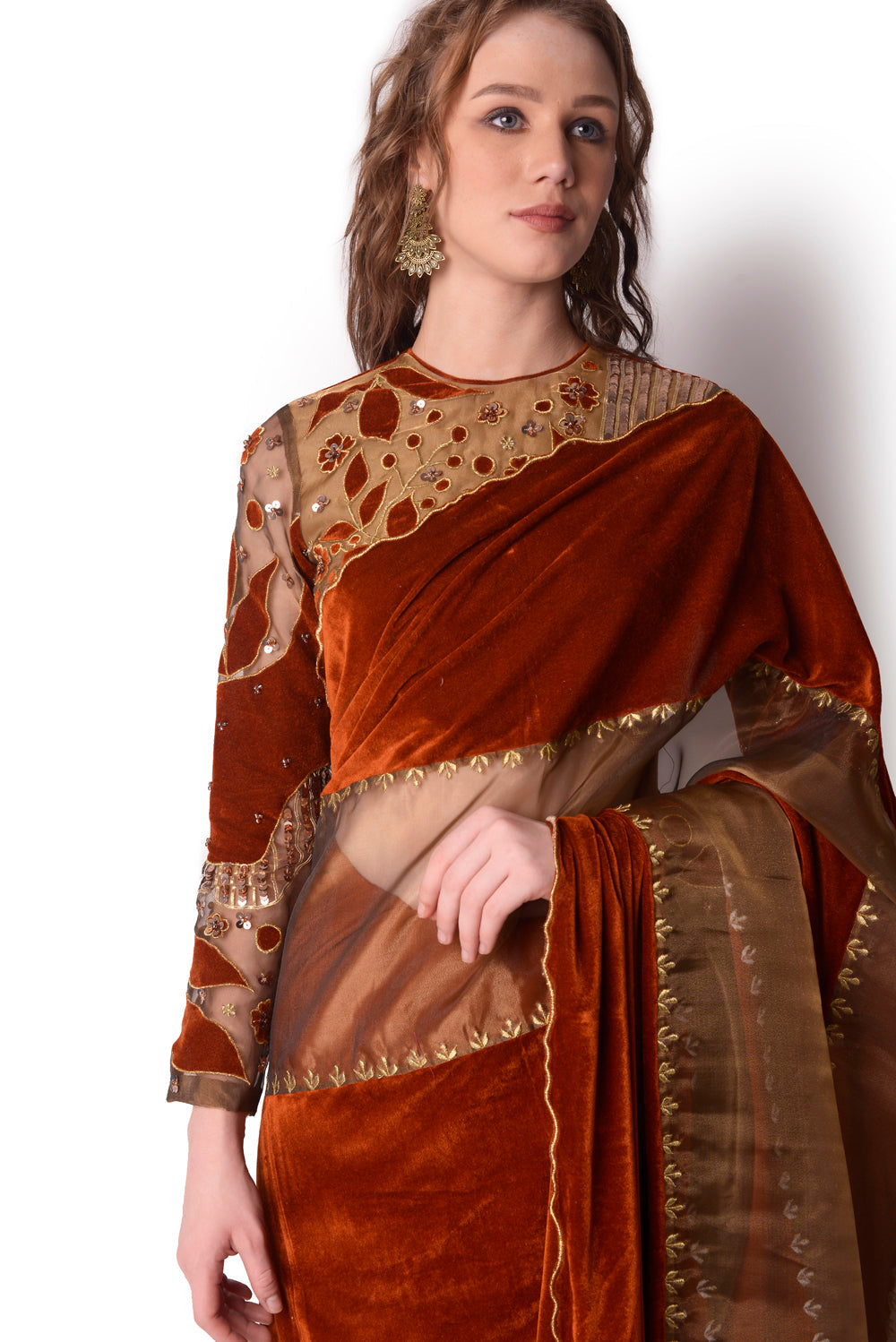 Rust  Gold Saree Set