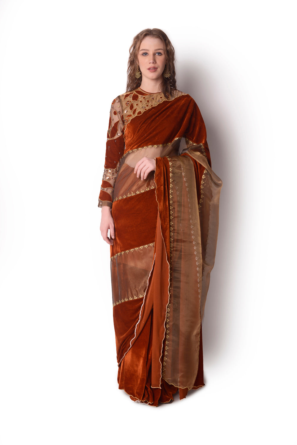 Rust  Gold Saree Set