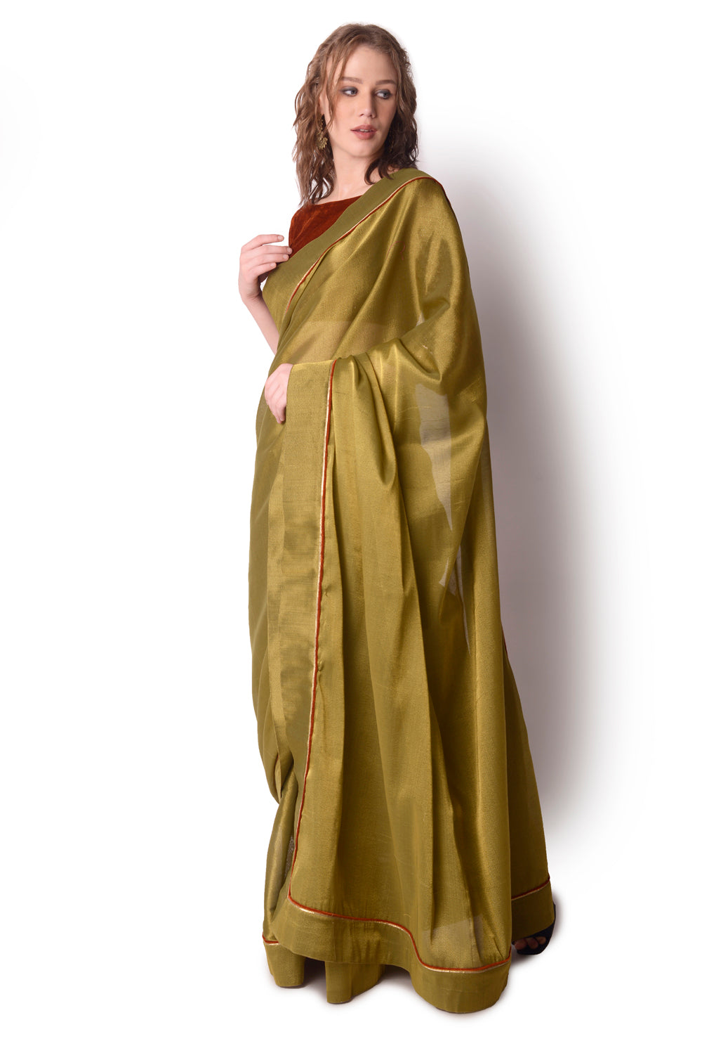 Rust  Olive Saree Set