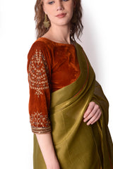 Rust  Olive Saree Set