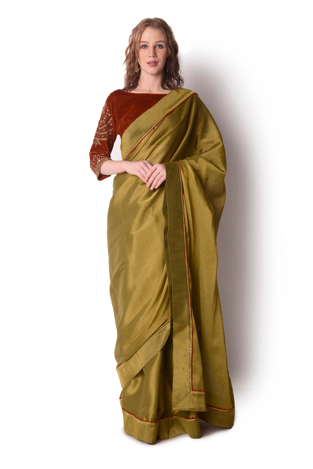 Rust  Olive Saree Set