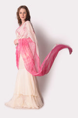 Rose Pink  Ivory Saree Set