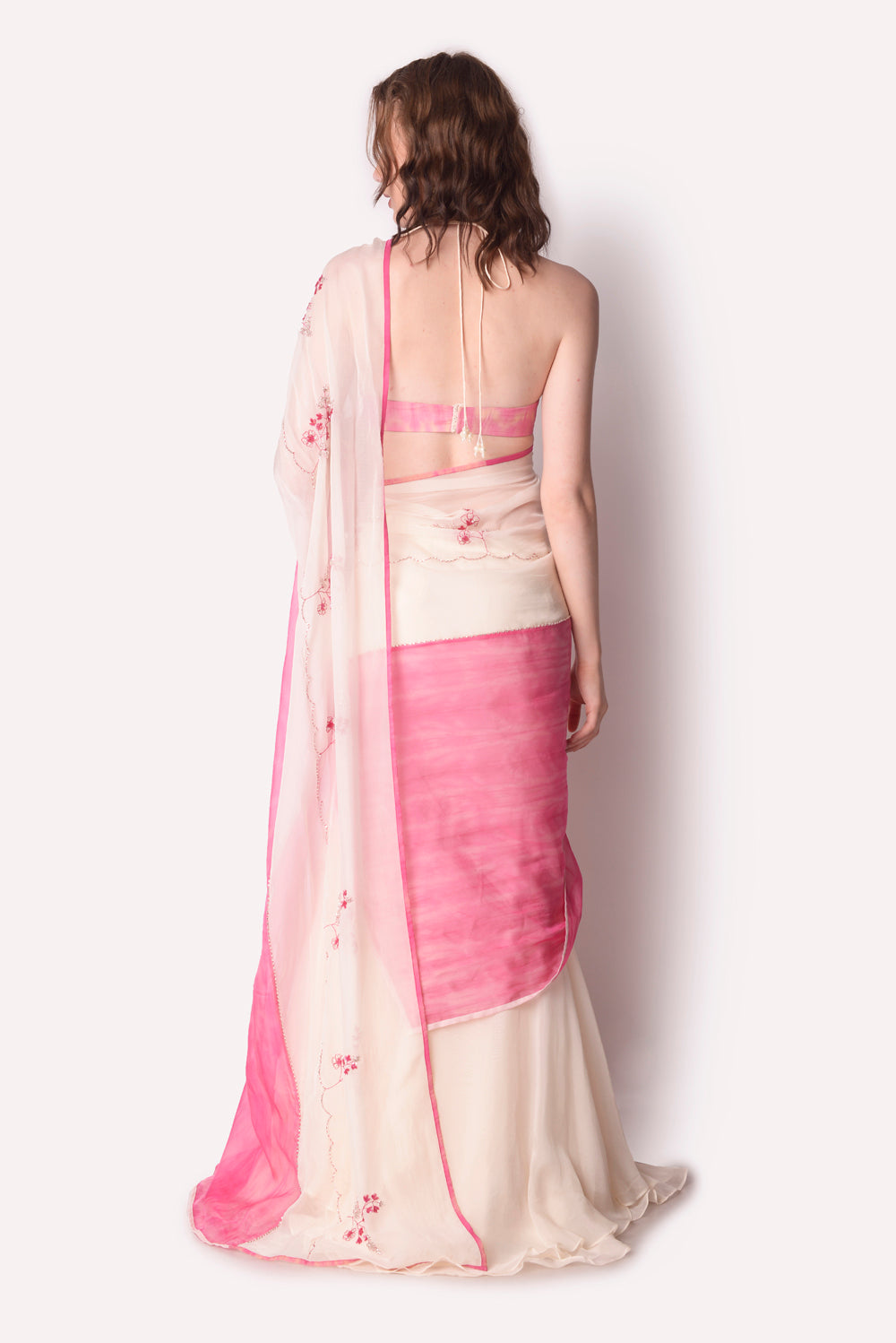 Rose Pink  Ivory Saree Set