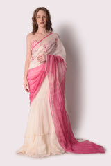 Rose Pink  Ivory Saree Set