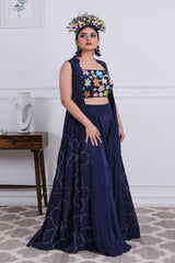 Blue Embroidered Cape Set