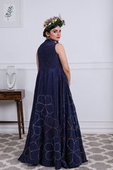 Blue Embroidered Cape Set