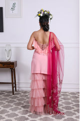 Pink Embroidered Ruffle Sharara Set