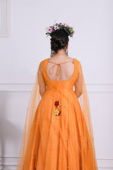 Orange Raw Silk Anarkali