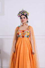 Orange Raw Silk Anarkali