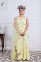 Lemon Raw Silk Sharara Set