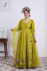 3D Double Layered Chanderi Anarkali