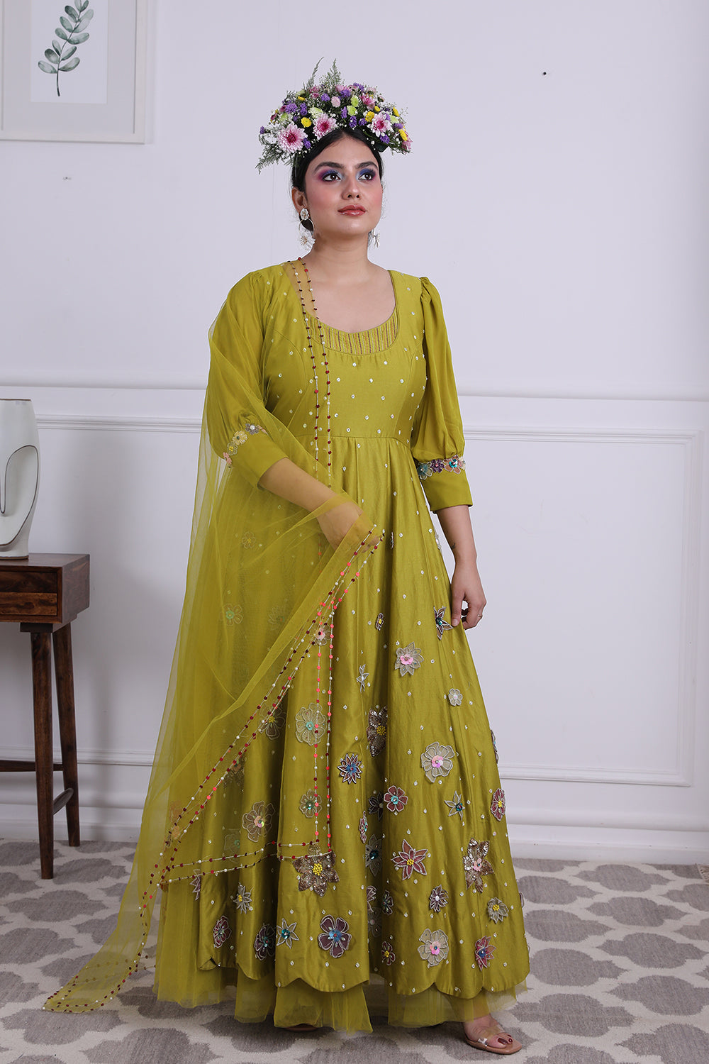 3D Double Layered Chanderi Anarkali