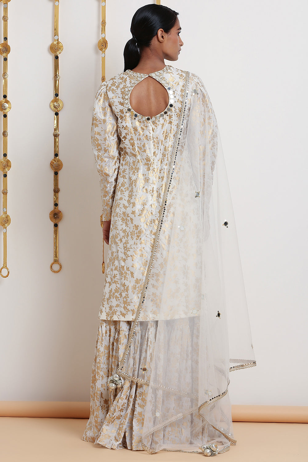 Embroidered & Printed White Kurta Set With Belt