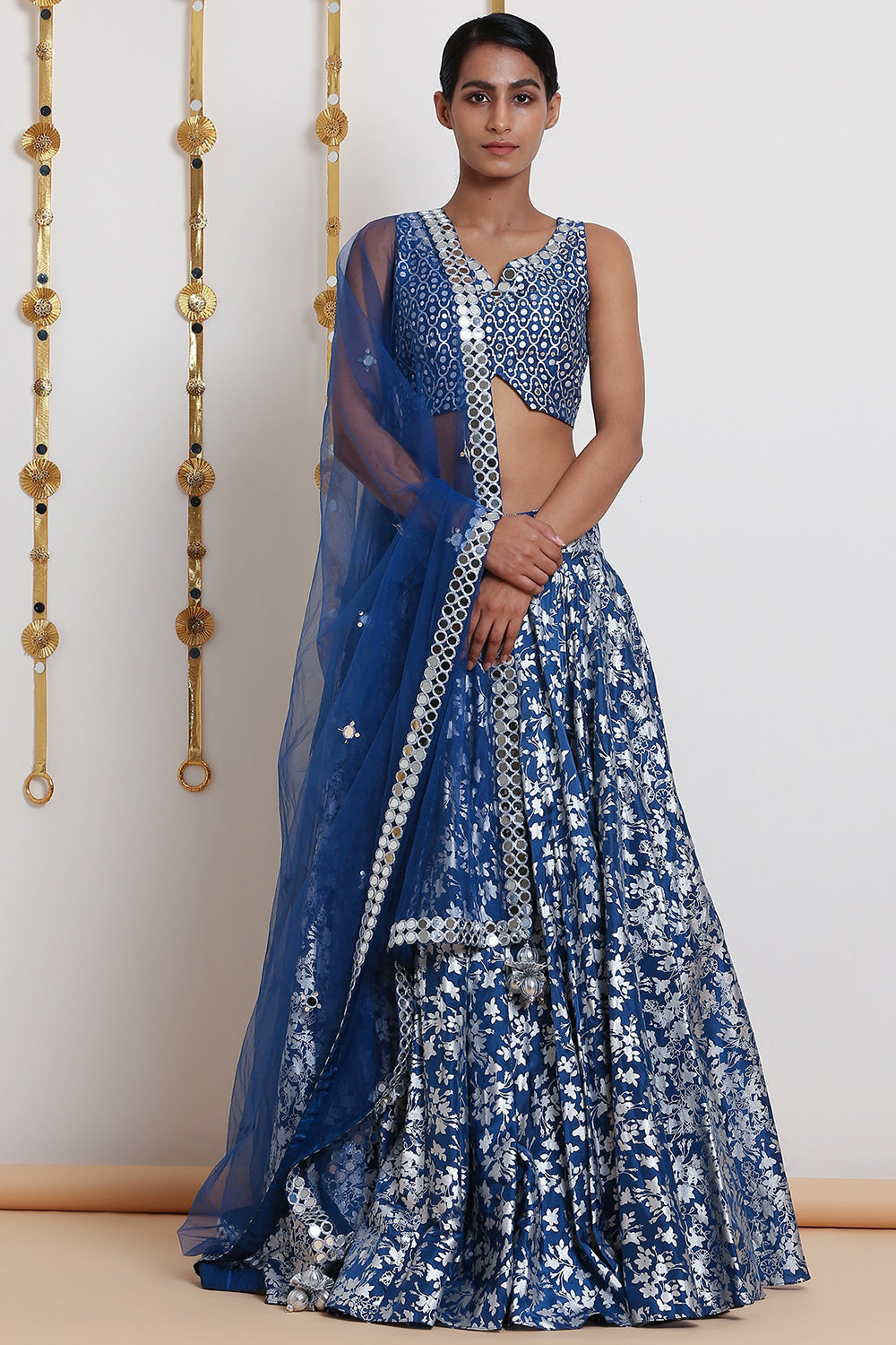 Embroidered & Printed Cobalt Blue Lehenga Set