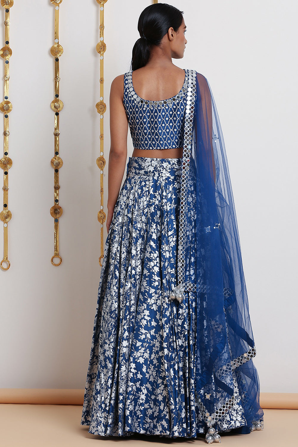 Embroidered & Printed Cobalt Blue Lehenga Set