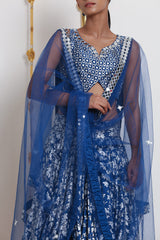 Embroidered & Printed Cobalt Blue Lehenga Set