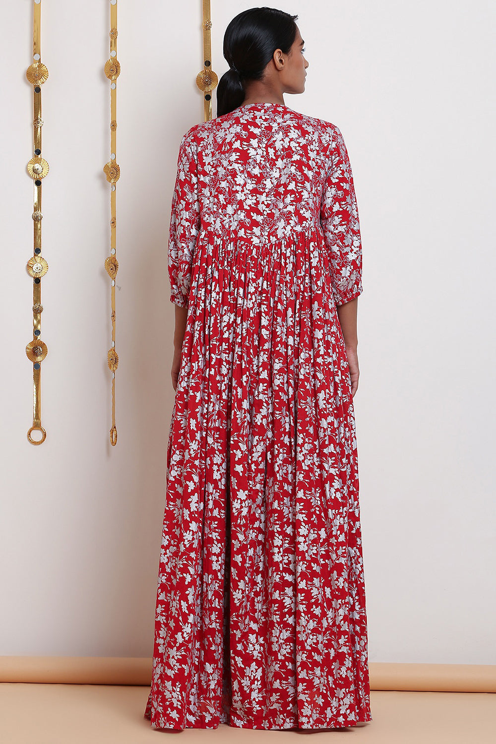 Embroidered Red & Printed Kurta Set