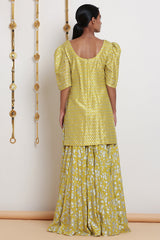 Embroidered Yellow & Printed Kurta Set