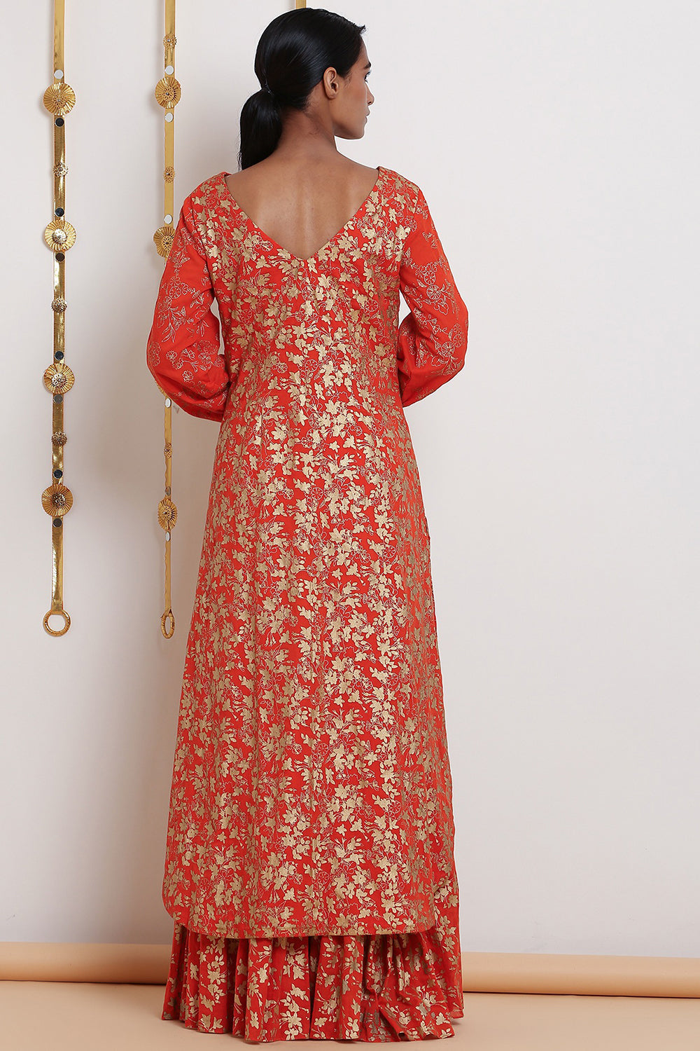 Embroidered & Printed Orange Kurta Set