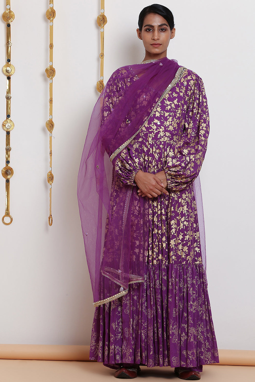 Embroidered & Printed Purple Kurta Set