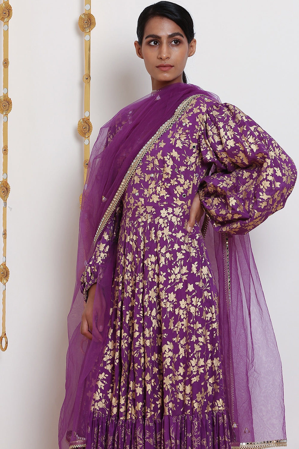 Embroidered & Printed Purple Kurta Set