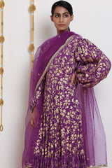 Embroidered & Printed Purple Kurta Set