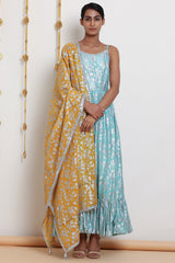 Embroidered & Printed Mint Blue Kurta Set