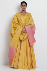 Embroidered Kalidar Yellow Kurta Set