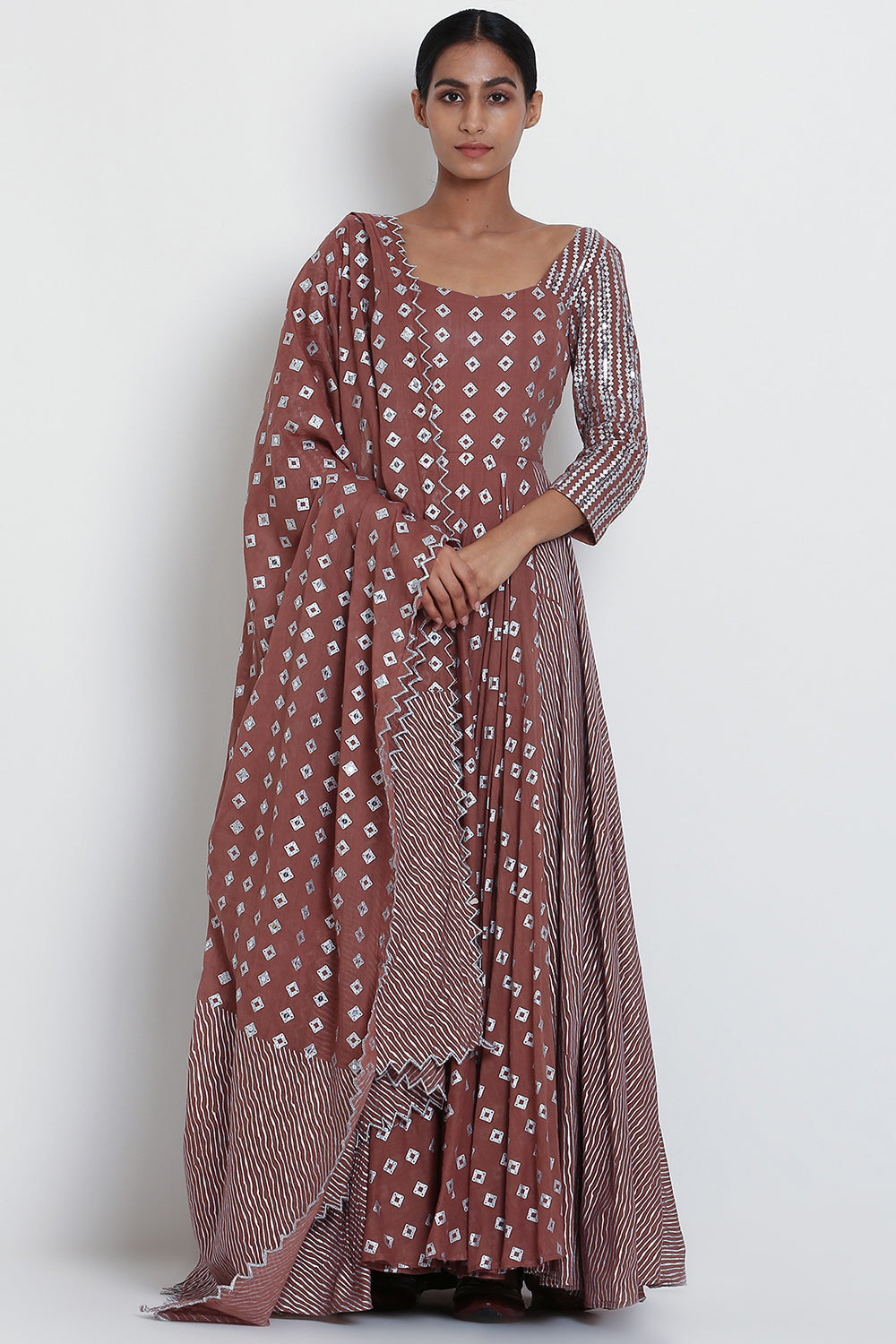 Floral Printed Brown Kurta Set