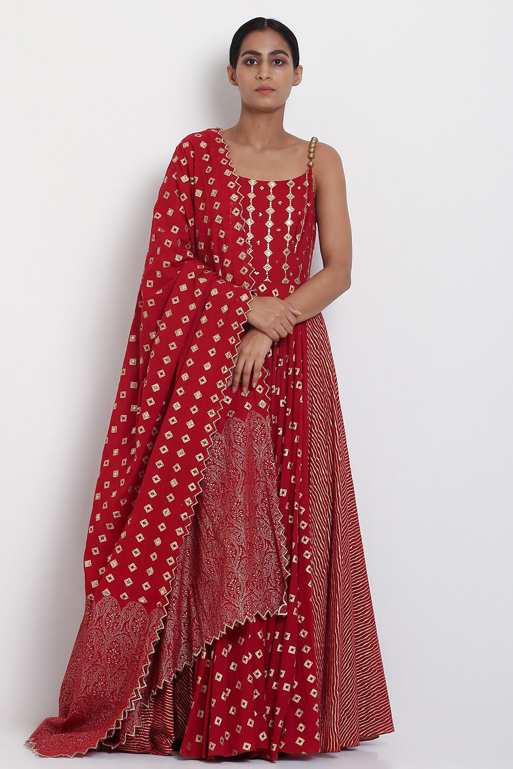 Embroidered Kalidar Red Kurta Set