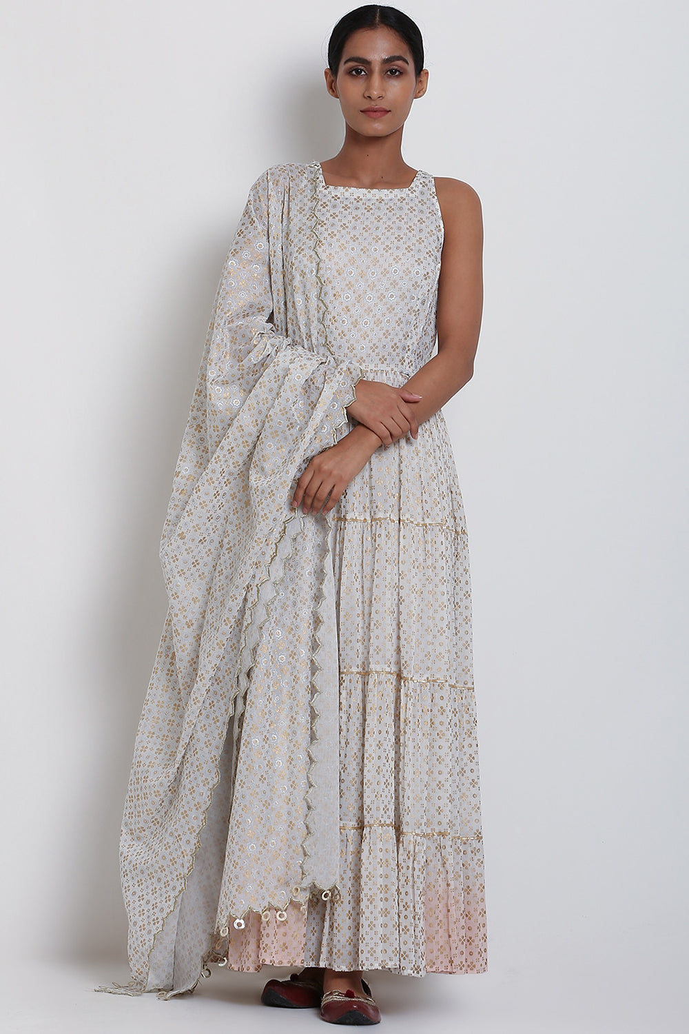 Embroidered Ombre White Kurta Set