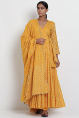 Embroidered Yellow Angrakha Kurta Set