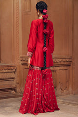 Embroidered Red Chanderi Silk Sharara Set