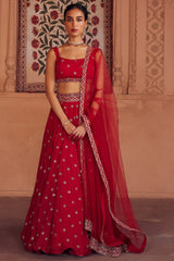 Embroidered Red Tulle Lehenga Set