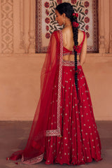 Embroidered Red Tulle Lehenga Set