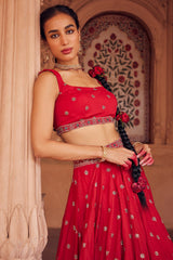 Embroidered Red Tulle Lehenga Set