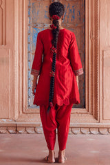 Embroidered Red Chanderi Silk Kurta Set